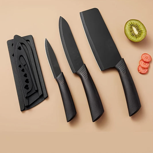 3pcs Stainless Steel Knife Set - Chef, Slicing & Utility Knives with Peeler - Ergonomic Grip, Food-Safe, Ideal for Home, Outdoor, Camping & Dorm Use - Versatile Kitchen Essentials for Christmas, Halloween, Easter, Hanukkah