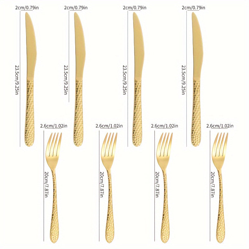 Stainless Steel Cutlery Set With Knives, Forks, Spoons, And Teaspoons For Four People. Suitable For Various Occasions Such As Restaurant Gatherings, Family Dinners, Outdoor Cafes, Etc. Ideal For Coffee, Milk Tea. Easy To Clean And Durable.