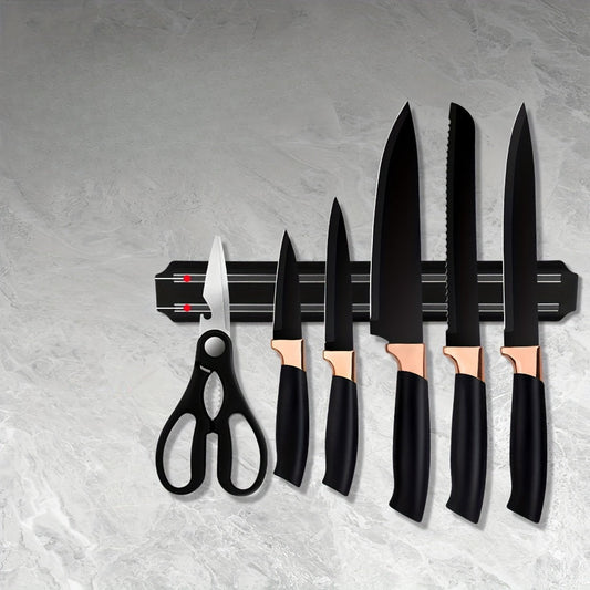 6/7 Piece Simple and Stylish Kitchen Knife Set - German Stainless Steel with Multi-Function Magnetic Knife Holder - Chef's Knife, Sushi Knife, Multi-Purpose Knife, Bread Knife, Fruit Knife, Scissors - Dishwasher Safe - For Home Cooks & Chefs - Perfect Gif