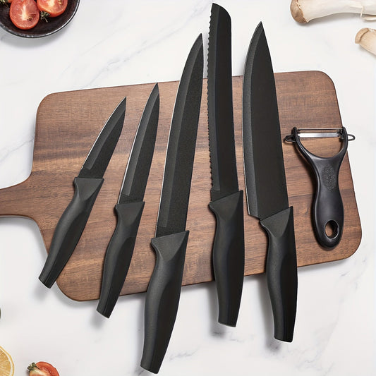 6PCS Kitchen Knife Set, Very Sharp Professional Chef's Knife Set, Chef's Knife, Japanese Knife, Meat Cutter, Bread Knife, Fruit Knife, Melon Planer, Kitchen Knife, Suitable For Home, Outdoor Cooking And Camping