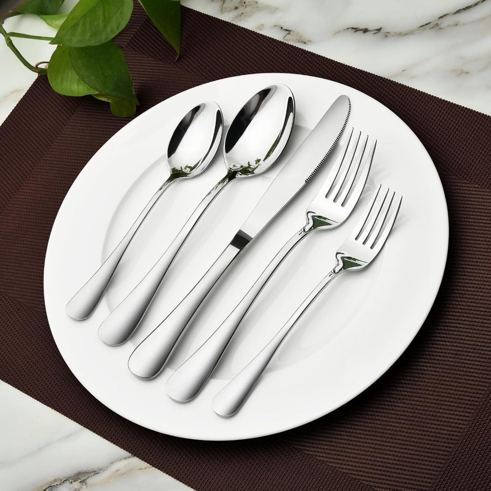 5-piece Silverware Set, Stainless Steel Cutlery Set, Including Steak Knife, Fork, And Spoon, Coffee And Dessert Spoon, Dishwasher Washable, Wedding Home Gift Package