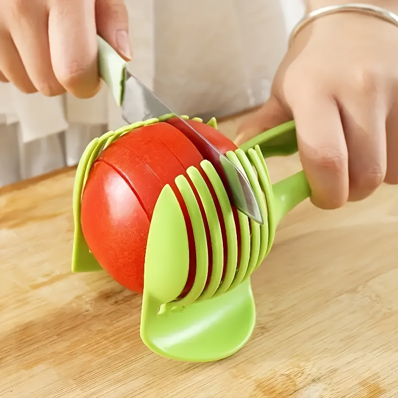 1pc Multi-Fruit & Vegetable Slicer with Egg Peeler - Durable ABS, Manual Operation, Food-Safe for Potatoes, Tomatoes, Onions, Lemons - Green & Red Kitchen Gadget, Vegetable Slicer And Chopper