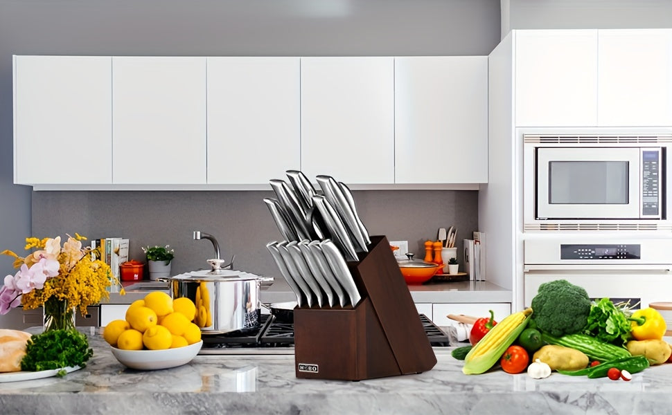 A 14-piece Knife Set With A Sharpener - Made Of German Stainless Steel, Featuring Serrated Steak Knives And Dishwasher-safe Kitchen Knives With Built-in Sharpener (premium Silvery)