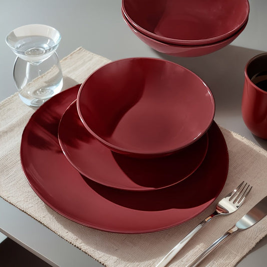 18pcs Dinnerware Set - Red Stoneware Tableware - Plates And Bowls - For Home, Kitchen, Restaurant, Hotel - Perfect for Everyday Dining & Entertaining - Great Gift for Housewarming & New Home