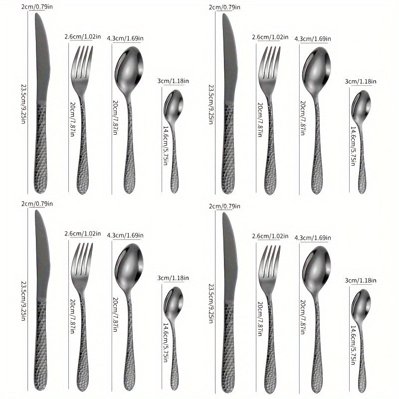 Stainless Steel Cutlery Set With Knives, Forks, Spoons, And Teaspoons For Four People. Suitable For Various Occasions Such As Restaurant Gatherings, Family Dinners, Outdoor Cafes, Etc. Ideal For Coffee, Milk Tea. Easy To Clean And Durable.