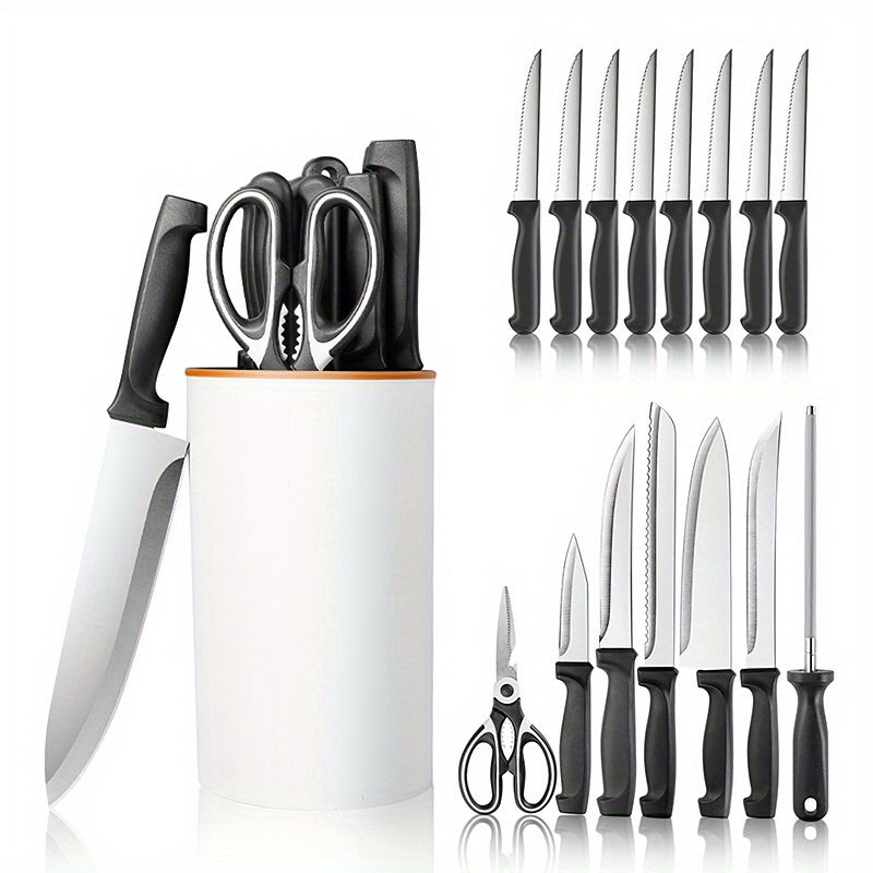 Kitchen Knife Set, 16 PCS Stainless Steel, Knives Set for Kitchen with Universal Knife Block, includes Multiple Variety of Knives, Scissor, Sharpener, All in One Knife Set, Nonstick and No Scratch, The Best Gift Black