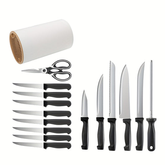 Kitchen Knife Set, 16 PCS Stainless Steel, Knives Set for Kitchen with Universal Knife Block, includes Multiple Variety of Knives, Scissor, Sharpener, All in One Knife Set, Nonstick and No Scratch, The Best Gift Black