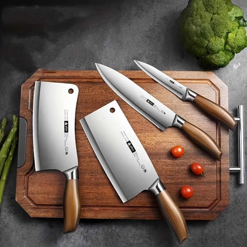 Quality stainless steel knife kitchen utensils set 4 pieces,, imitation wood handle, fruit knife, chef's knife, meat cutter, Bone cutting knife