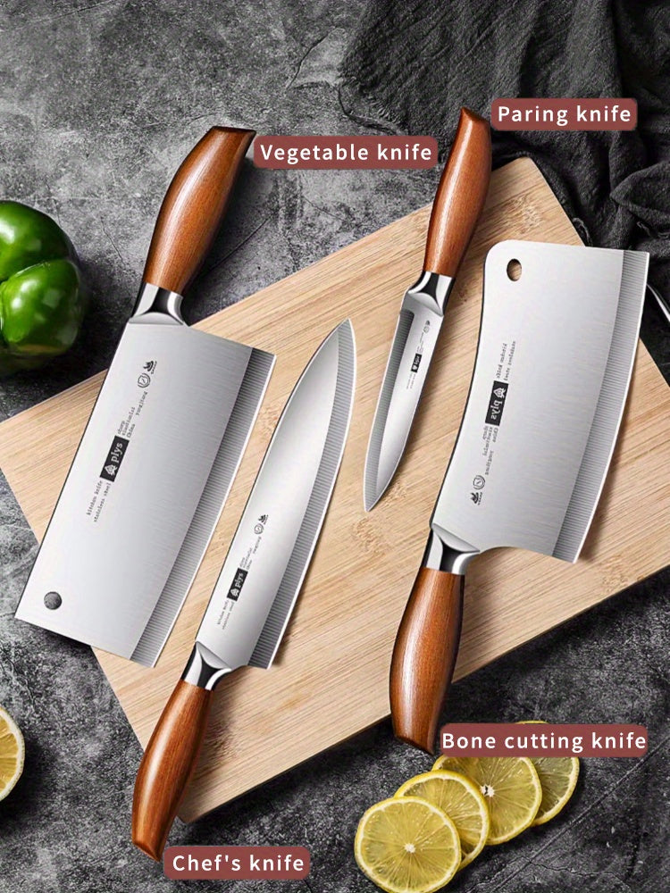 Quality stainless steel knife kitchen utensils set 4 pieces,, imitation wood handle, fruit knife, chef's knife, meat cutter, Bone cutting knife