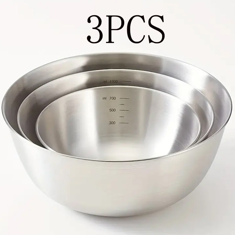 3 pieces, durable stainless steel The Mixing Bowl, can easily prepare and store the kitchen.