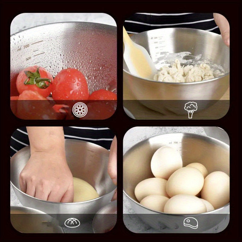 3 pieces, durable stainless steel The Mixing Bowl, can easily prepare and store the kitchen.