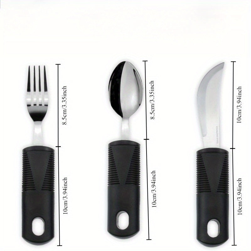 3PCS Adaptive Knife Fork Spoon Rehabilitation Food Aid Set Anti Shake With Handle Knife Fork Spoon Mini Knife Fork Spoon Set Multifunctional Restaurant And Kitchen Accessories Portable With Rehabilitation Food Tool Set