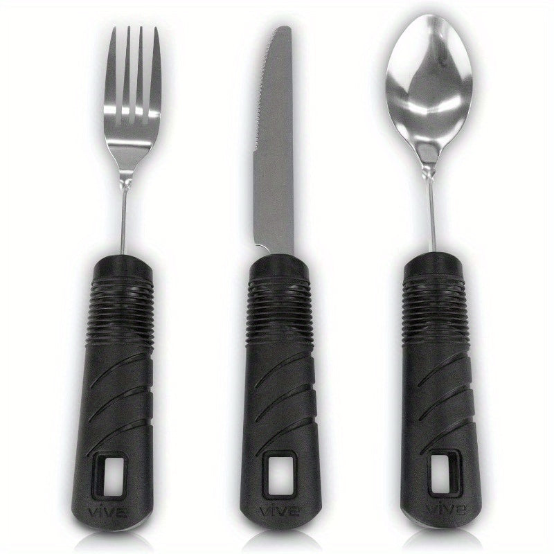 3PCS Adaptive Knife Fork Spoon Rehabilitation Food Aid Set Anti Shake With Handle Knife Fork Spoon Mini Knife Fork Spoon Set Multifunctional Restaurant And Kitchen Accessories Portable With Rehabilitation Food Tool Set