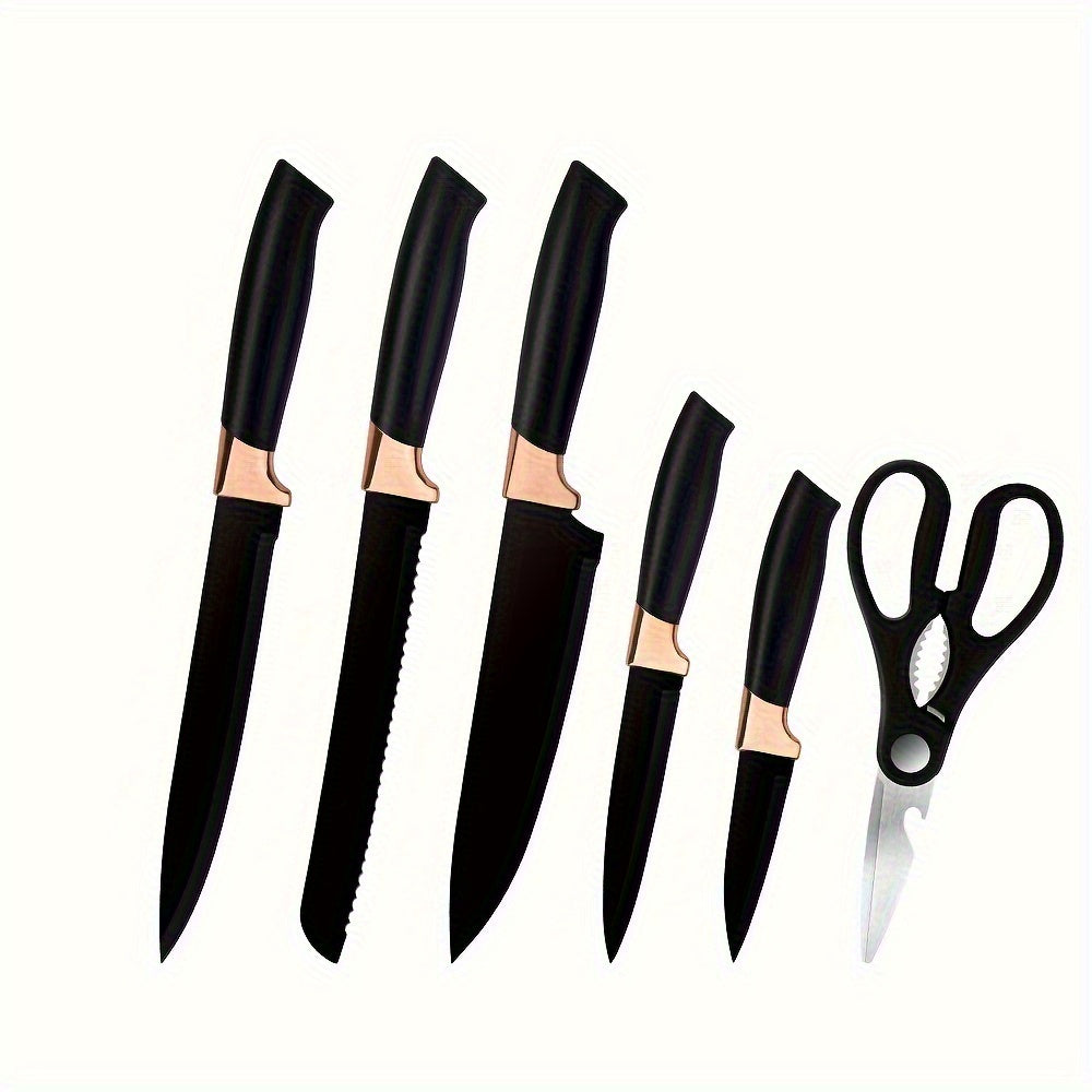 6/7 Piece Simple and Stylish Kitchen Knife Set - German Stainless Steel with Multi-Function Magnetic Knife Holder - Chef's Knife, Sushi Knife, Multi-Purpose Knife, Bread Knife, Fruit Knife, Scissors - Dishwasher Safe - For Home Cooks & Chefs - Perfect Gif