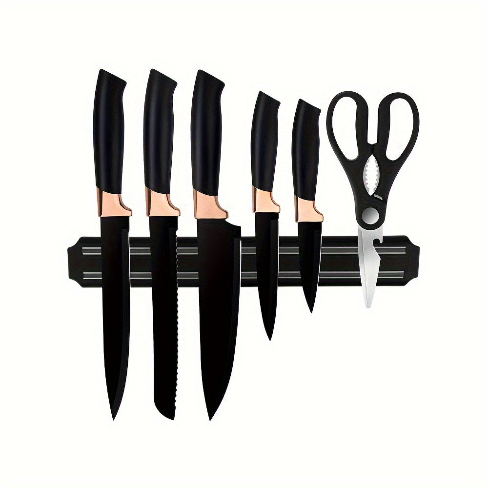 6/7 Piece Simple and Stylish Kitchen Knife Set - German Stainless Steel with Multi-Function Magnetic Knife Holder - Chef's Knife, Sushi Knife, Multi-Purpose Knife, Bread Knife, Fruit Knife, Scissors - Dishwasher Safe - For Home Cooks & Chefs - Perfect Gif