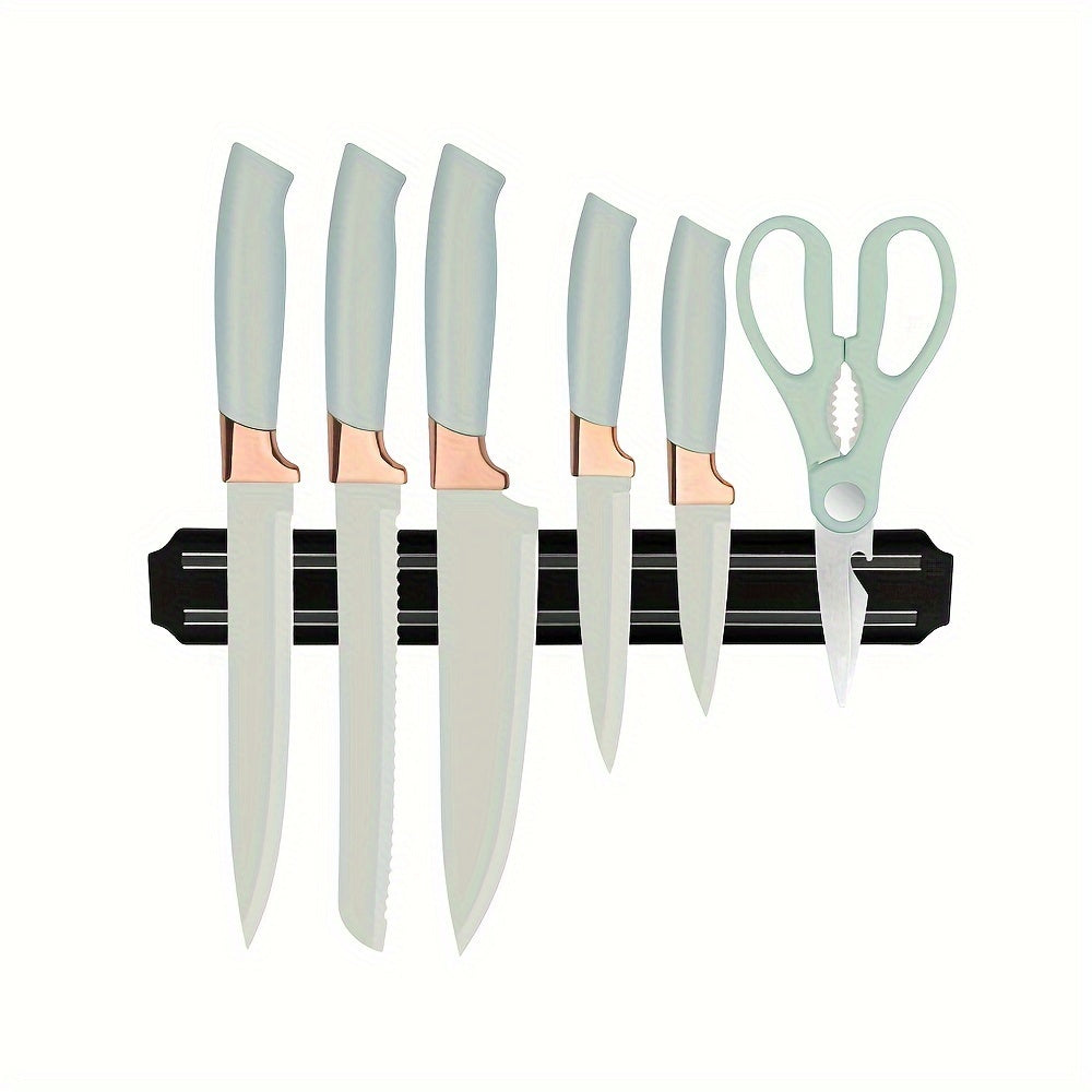 6/7 Piece Simple and Stylish Kitchen Knife Set - German Stainless Steel with Multi-Function Magnetic Knife Holder - Chef's Knife, Sushi Knife, Multi-Purpose Knife, Bread Knife, Fruit Knife, Scissors - Dishwasher Safe - For Home Cooks & Chefs - Perfect Gif