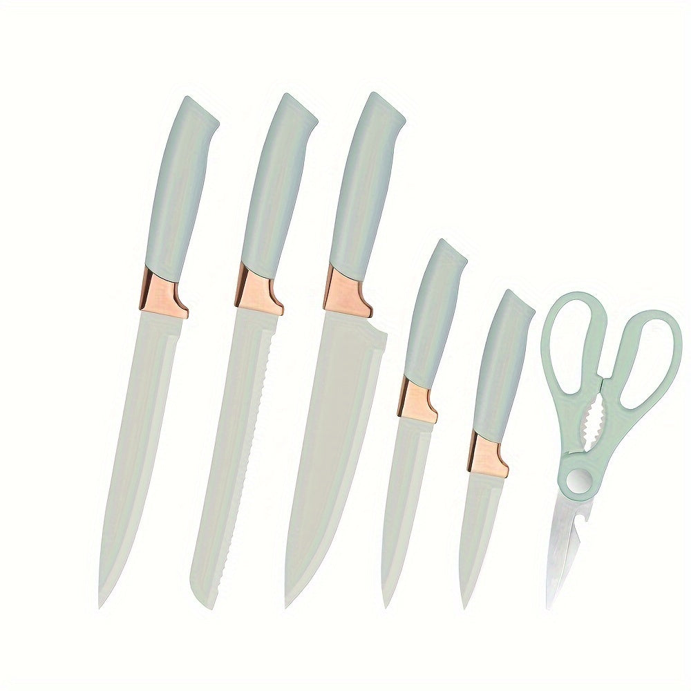 6/7 Piece Simple and Stylish Kitchen Knife Set - German Stainless Steel with Multi-Function Magnetic Knife Holder - Chef's Knife, Sushi Knife, Multi-Purpose Knife, Bread Knife, Fruit Knife, Scissors - Dishwasher Safe - For Home Cooks & Chefs - Perfect Gif