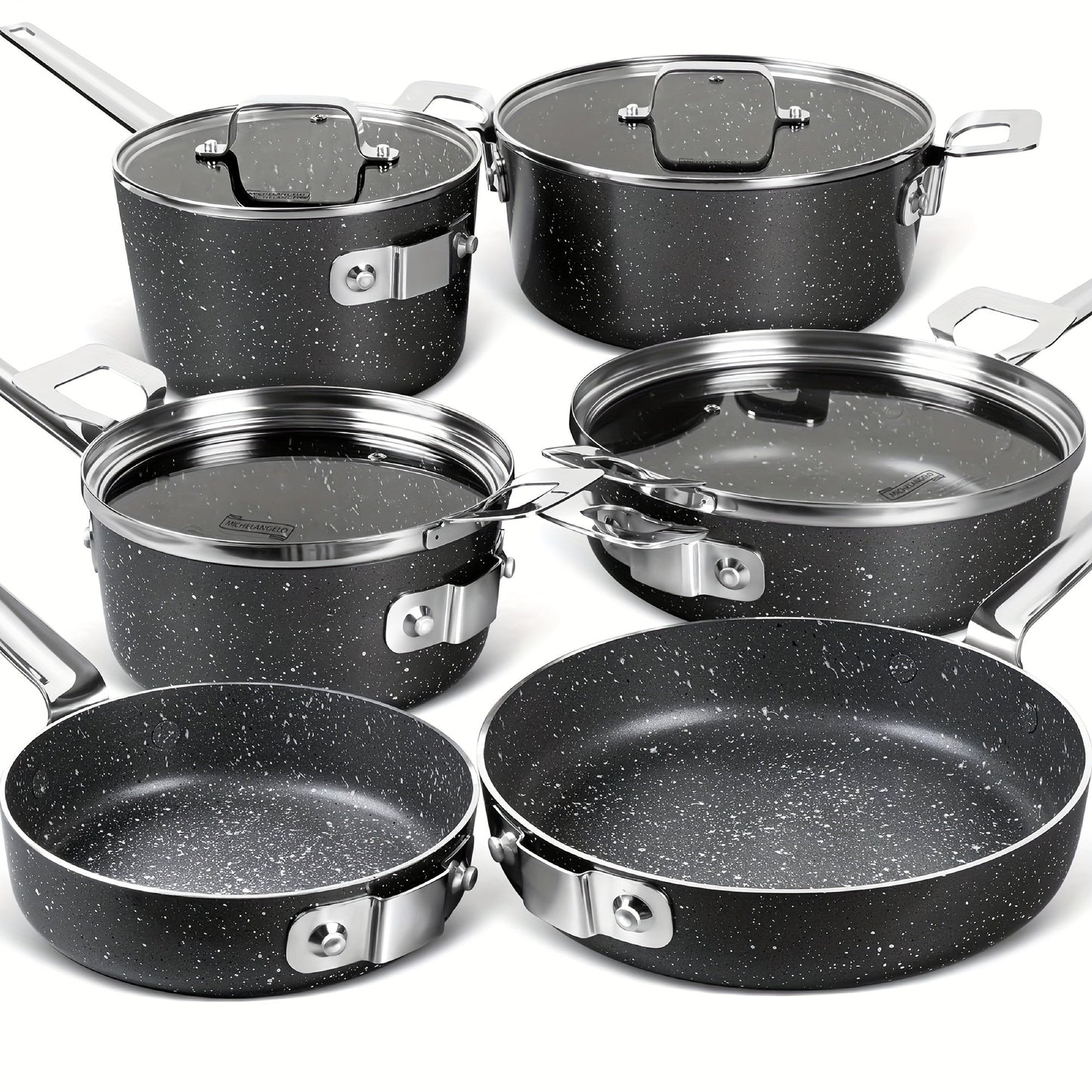 10pcs/set Stackable Pots And Pans Set, Nonstick Cookware Set With Stackable Design Saves 55% More Space, Non-Toxic Stackable Cookware Set With Nonstick Stone Coatings, For Home Kitchen And Restaurant, Home Supplies