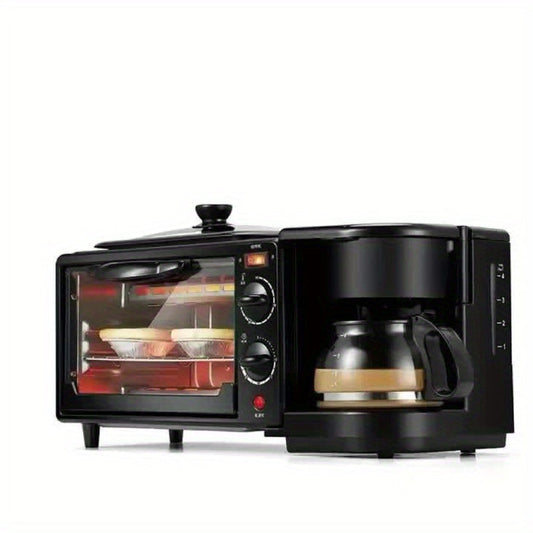 3-in-1 Multi-Functional With Timer Breakfast Station - Portable Toaster Oven With Non-Stick Die-Cast Grill/Griddle, Frying Pan, And Coffee Machine/Tea Kettle - Space-Saving, Compact Design For Easy Cooking And Cleaning