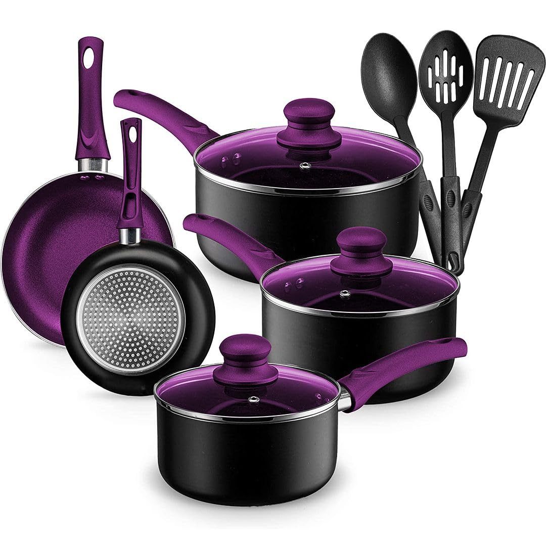 Pots And Pans Set Kitchen Cookware Sets Nonstick Aluminum Cooking Essentials 11 Pieces Purple