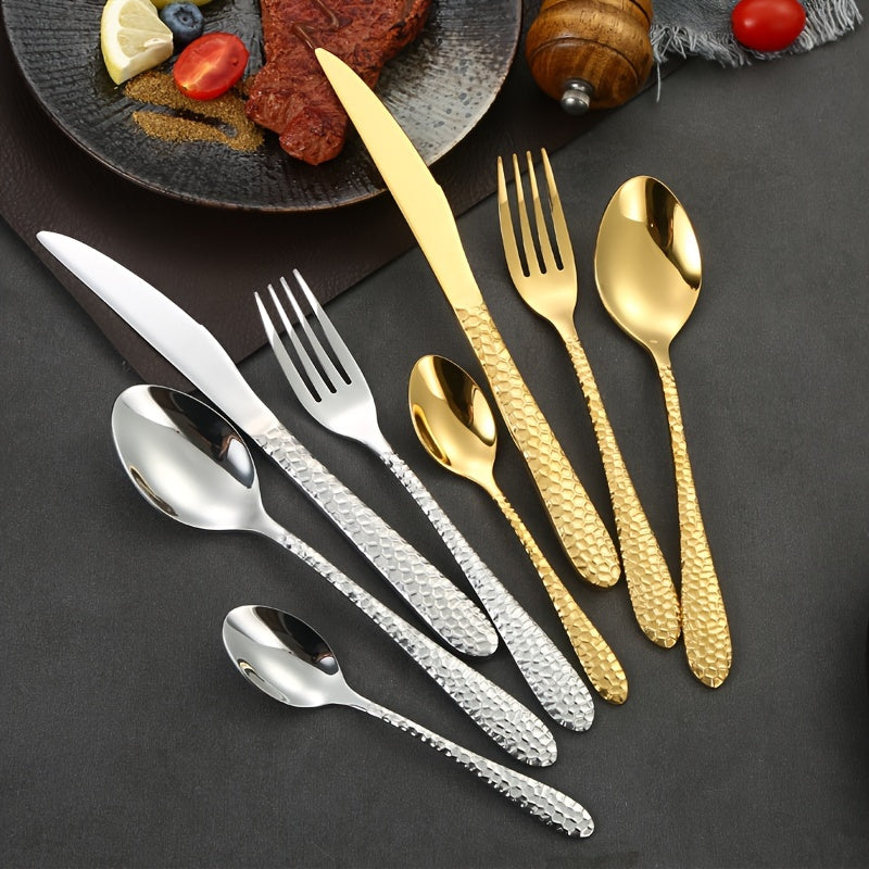 Stainless Steel Cutlery Set With Knives, Forks, Spoons, And Teaspoons For Four People. Suitable For Various Occasions Such As Restaurant Gatherings, Family Dinners, Outdoor Cafes, Etc. Ideal For Coffee, Milk Tea. Easy To Clean And Durable.