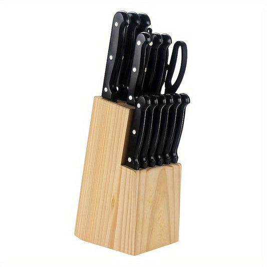 Knife Set, 15 Pcs Emojoy Kitchen Knife Set With Block Wooden, Manual Sharpening For Chef Knife Set, Stainless Steel Professional Knife For Kitchen