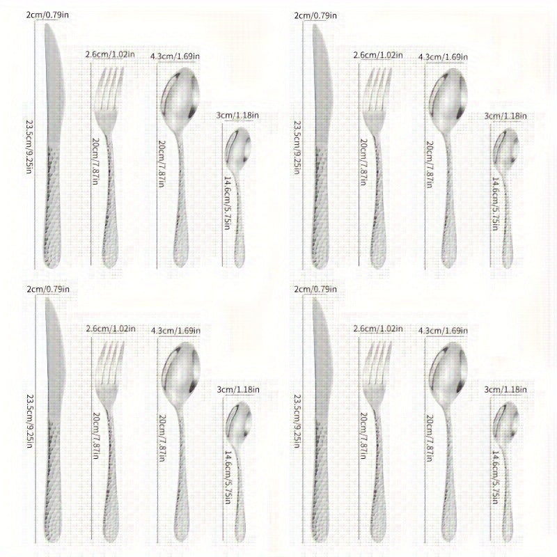 Stainless Steel Cutlery Set With Knives, Forks, Spoons, And Teaspoons For Four People. Suitable For Various Occasions Such As Restaurant Gatherings, Family Dinners, Outdoor Cafes, Etc. Ideal For Coffee, Milk Tea. Easy To Clean And Durable.