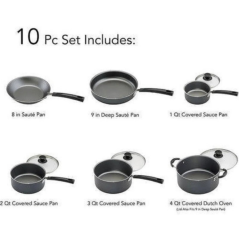 10pcs Non Stick Cookware Set with Riveted, Cool Handle, Gray Pattern Internal Non Stick Coating, Heat-Resistant And Shatter Resistant Tempered Glass Cover, Dishwasher Washable