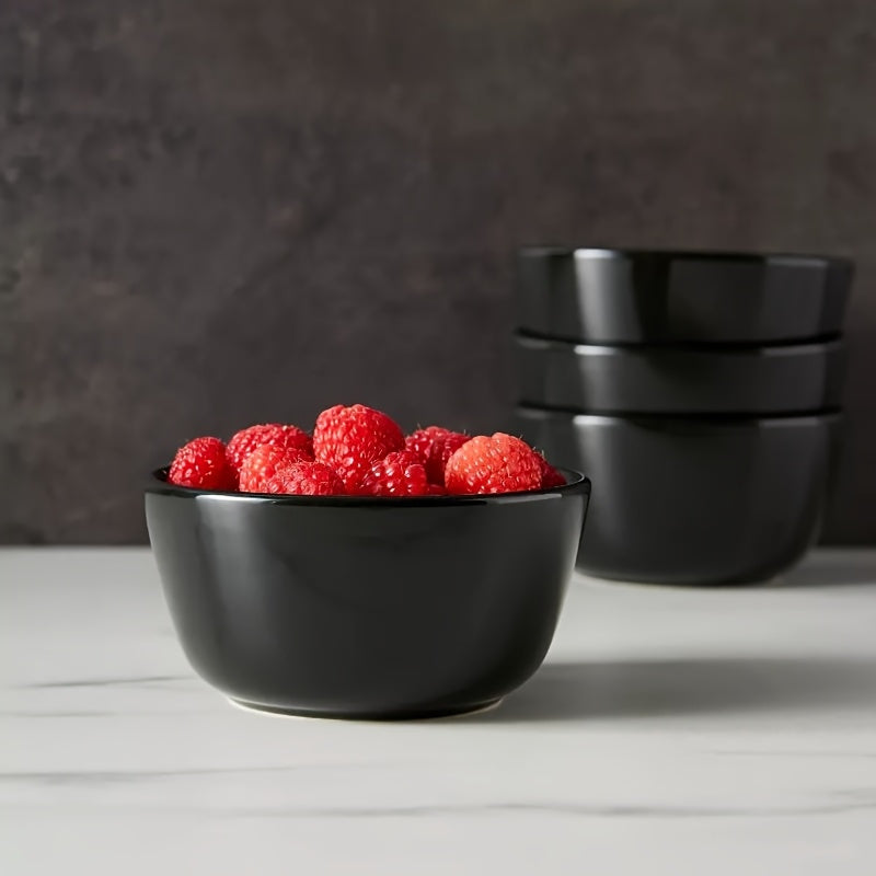 Elegant Set of 4 Avesta Stoneware Bowls, 8oz - Sleek Black Ceramic, Microwave & Dishwasher Safe, Ideal for Pasta, Rice, & Side Dishes - Perfect for Everyday Use & Entertaining, Pasta Bowls