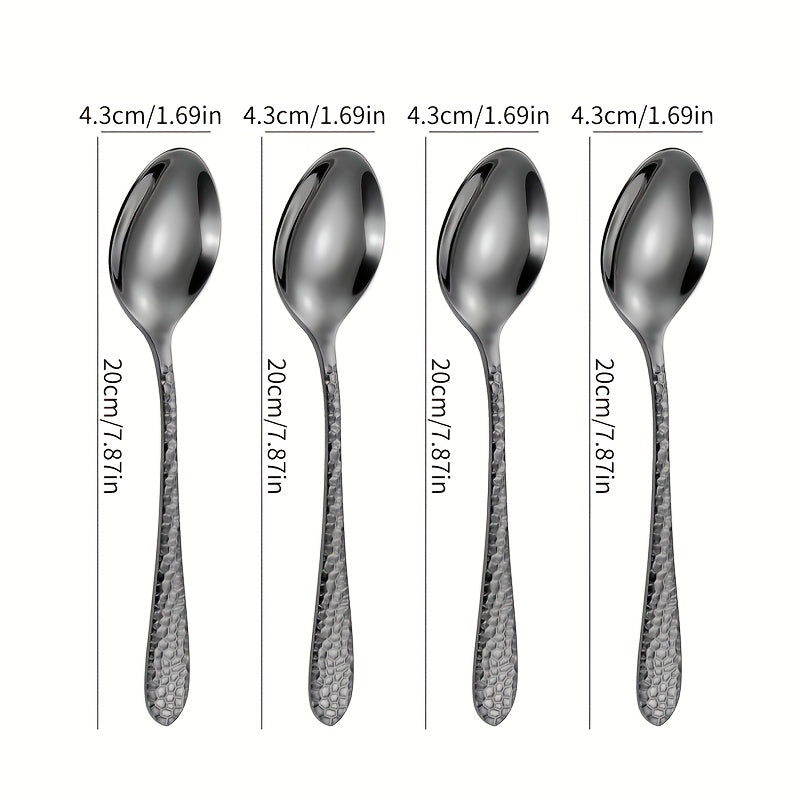 Stainless Steel Cutlery Set With Knives, Forks, Spoons, And Teaspoons For Four People. Suitable For Various Occasions Such As Restaurant Gatherings, Family Dinners, Outdoor Cafes, Etc. Ideal For Coffee, Milk Tea. Easy To Clean And Durable.