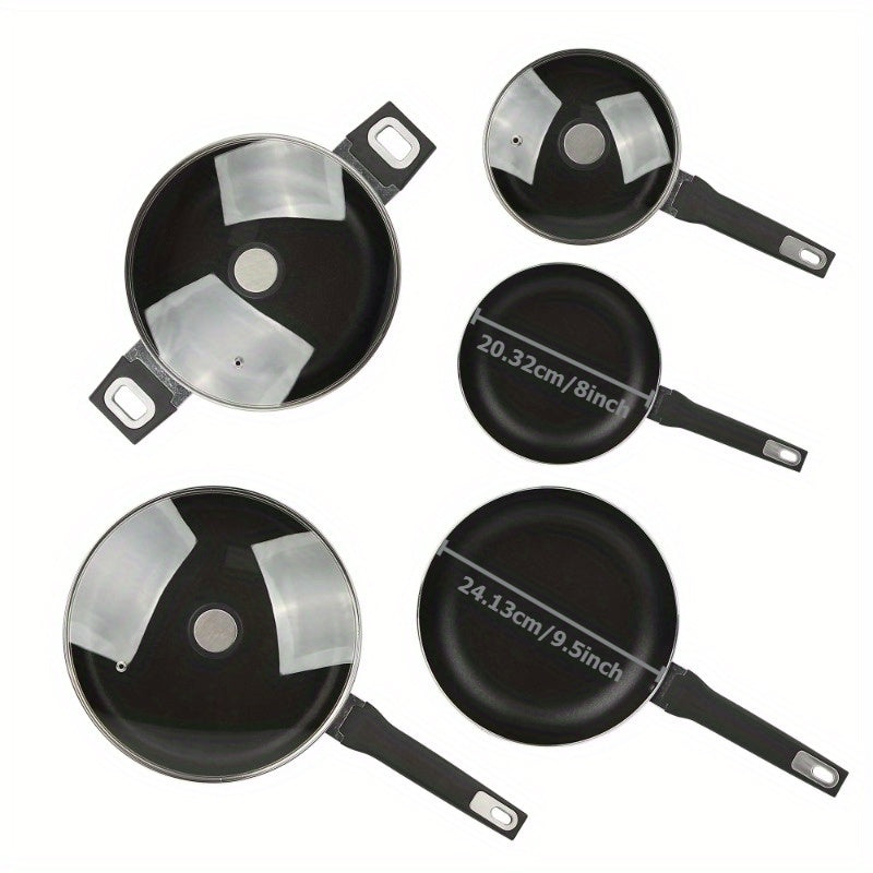 13pcs Aluminum Non-Stick Cookware Set, Black with Non-Stick Coating on The Inside. Aluminum Pans for Fast And Even Heating, Suitable for All Stovetops Except Induction, Dishwasher Safe