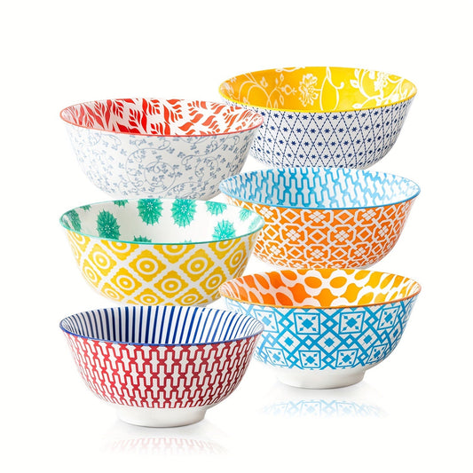 6pcs,Ceramic Soup Bowls Set, 24 Oz, Porcelain Deep Cereal Bowl, 6 Inch, Large Kitchen Dinner Bowl For Eating Salad, Pasta, Dessert, Noodle, Rice, Oatmeal, Microwave Dishwasher Oven Safe, Valentine'S Day, Christmas, Weddings, Assorted Colors