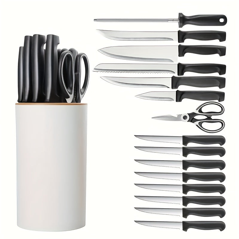 16pcs Premium Kitchen High-Carbon Stainless Steel Knife Set, Sharp Kitchen Knife Set, Include Steak Knife, Sharpener And Scissors, Precise Cutting, Lightweight, Stainless Steel, Durable Ergonomical Design