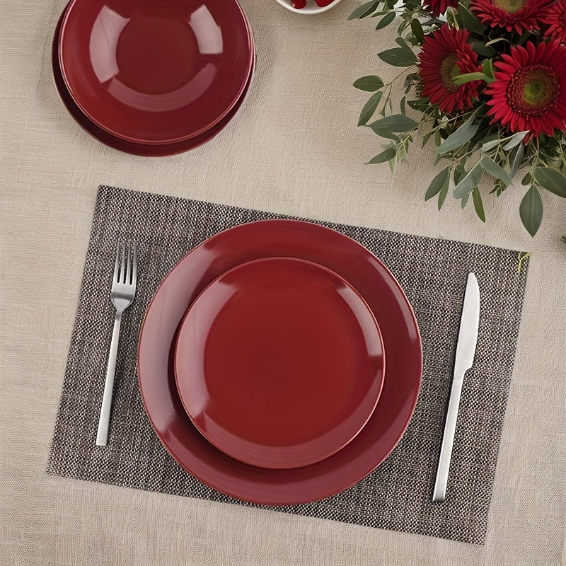 18pcs Dinnerware Set - Red Stoneware Tableware - Plates And Bowls - For Home, Kitchen, Restaurant, Hotel - Perfect for Everyday Dining & Entertaining - Great Gift for Housewarming & New Home