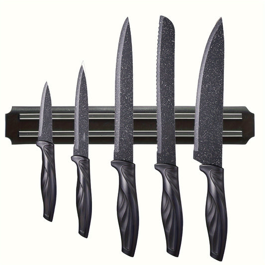 6PCS Kitchen Knife Set with No Drilling Magnetic Strip for Kitchen Black Titanium Small Cooking Knives Sharp Stainless Steel Chef Knife Set for CuttingMeat & Vegetable