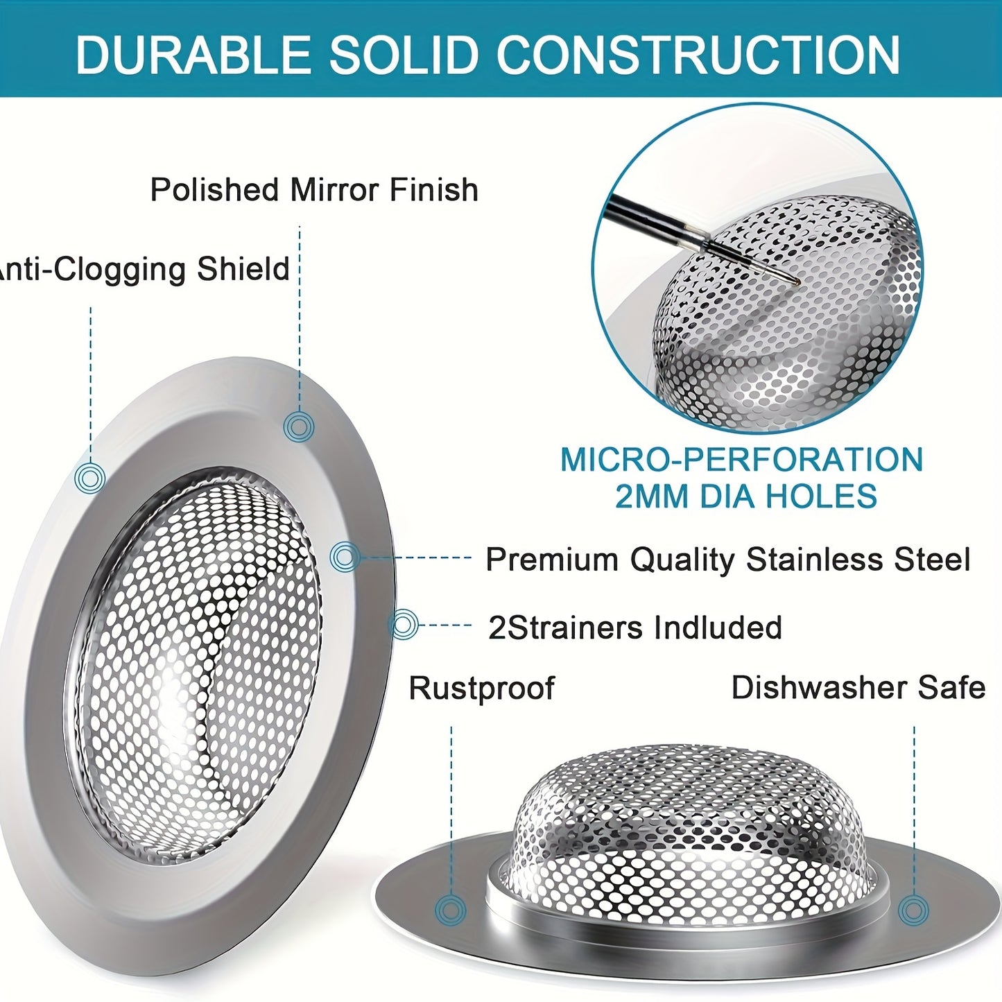 2&4&6pcs, 4.5" Diameter, Stainless Steel Kitchen Sink Strainers - Large Wide Rim, Anti-Clogging Micro Perforations | Kitchen Accessories & Gadgets Clearance Sale | Ideal Christmas Gifts for Kitchen Must-Haves | Kitchen Utensils Essentials Cheap