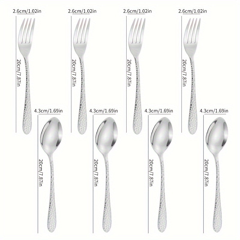 Stainless Steel Cutlery Set With Knives, Forks, Spoons, And Teaspoons For Four People. Suitable For Various Occasions Such As Restaurant Gatherings, Family Dinners, Outdoor Cafes, Etc. Ideal For Coffee, Milk Tea. Easy To Clean And Durable.