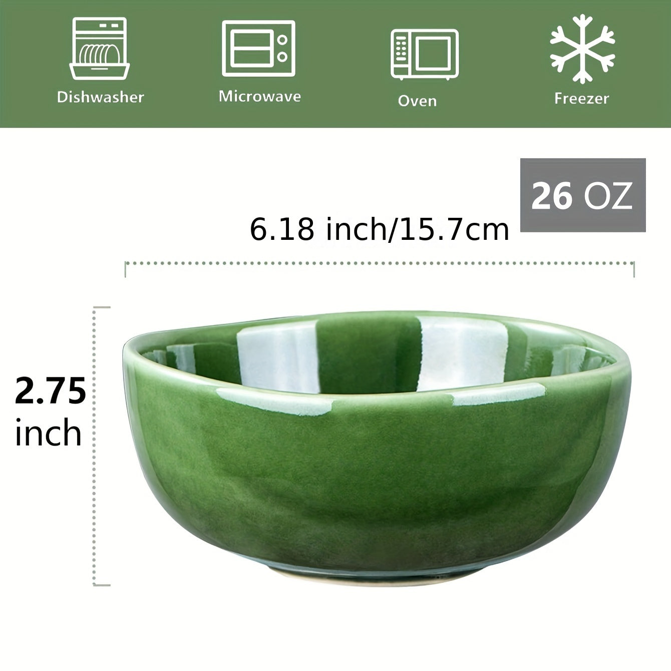 6pcs/set Ceramic Cereal Bowls Set - 26 Ounce Porcelain Soup Salad Bowls Set - Dessert Rice Cream Bowls Set - Chip Resistant Dishwasher Microwave Safe For Cafes/ Restaurants- (Green)