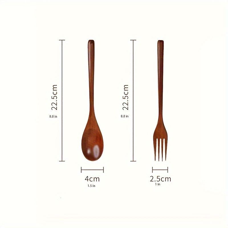 10pcs Premium Japanese Wooden Utensil Set - Handcrafted Natural Hardwood Spoons and Forks, Reusable Flatware for Eating, Cooking & Stirring - High-Quality Kitchen Essentials