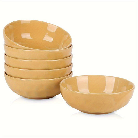 Ceramic Salad Bowls Set For Kitchen, Serving - 32 Ounce Soup Bowls, Pasta Bowls, Chip Resistant, Dishwasher Microwave Safe, Large, Fluted, Stoneware, Set Of 6 (yellow)