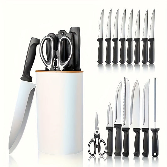 16pcs Premium Kitchen High-Carbon Stainless Steel Knife Set, Sharp Kitchen Knife Set, Include Steak Knife, Sharpener And Scissors, Precise Cutting, Lightweight, Stainless Steel, Durable Ergonomical Design