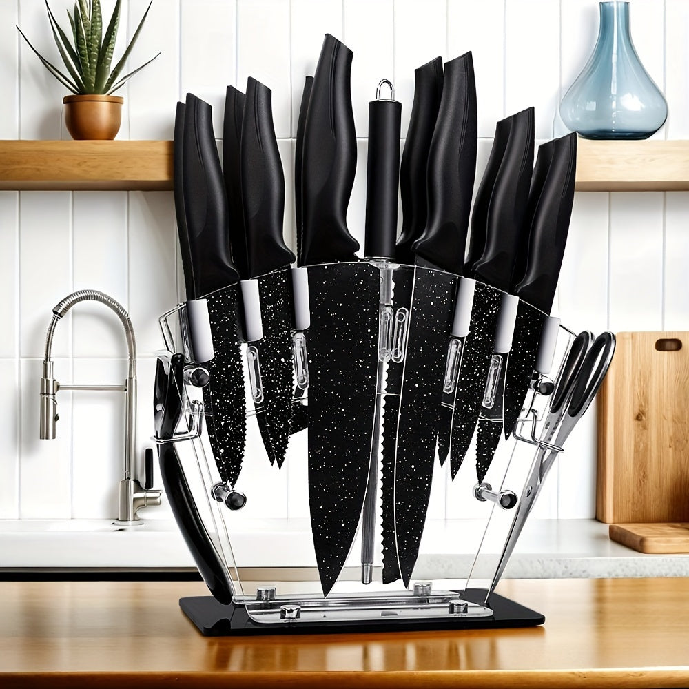 16pcs High Carbon Stainless Steel Sharp Includes Serrated Steak Knife Set, Chef'S Knife Set With Blocks, Bread Knife, Scissors, Sharpening Rod, -in-one, A Perfect Gift For Friends!