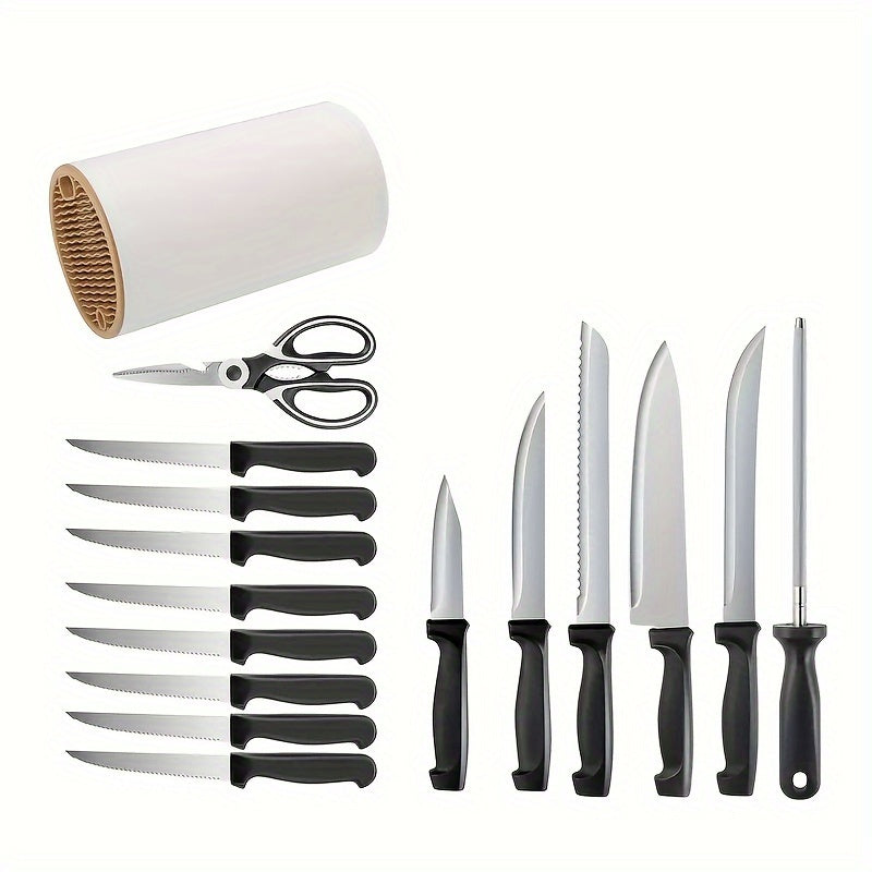 16pcs Premium Kitchen High-Carbon Stainless Steel Knife Set, Sharp Kitchen Knife Set, Include Steak Knife, Sharpener And Scissors, Precise Cutting, Lightweight, Stainless Steel, Durable Ergonomical Design