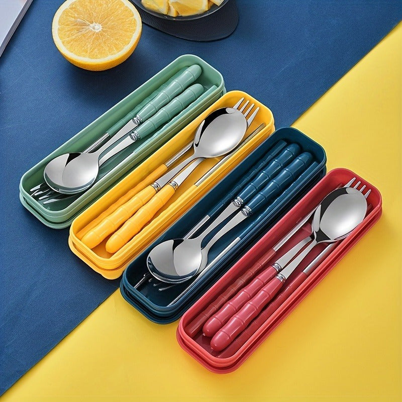 1pc Stainless Steel Cutlery Set - Portable, Reusable, 304 Stainless Steel, Includes Forks, Spoons, Chopsticks, Ideal for Lunch, Camping, School, Picnics, Workplace Travel, Food Supply Equipment and Supplies, Durable and Easy to Clean, for Outdoor Activiti