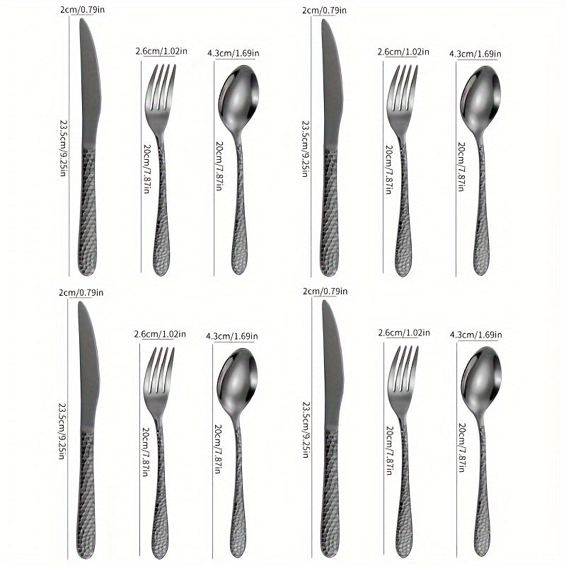 Stainless Steel Cutlery Set With Knives, Forks, Spoons, And Teaspoons For Four People. Suitable For Various Occasions Such As Restaurant Gatherings, Family Dinners, Outdoor Cafes, Etc. Ideal For Coffee, Milk Tea. Easy To Clean And Durable.