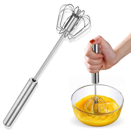 Stainless Steel Hand Mixer – Effortless Rotating Semi-Automatic Eggbeater, Gentle on Eggs, Fast Mixing for Cream and More, No Electricity Needed