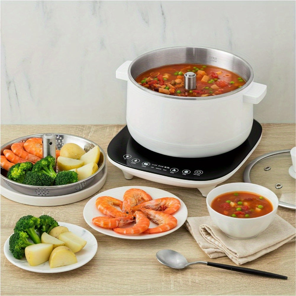 1pc Housewares 84.54oz Smart Electric Hot Pot with Rapid Boil Steamer, Automatic Stainless Steel Basket Lift, Uncharged Cookware for Healthy Meals, White ASP-700, Small Electric Pot for Cooking