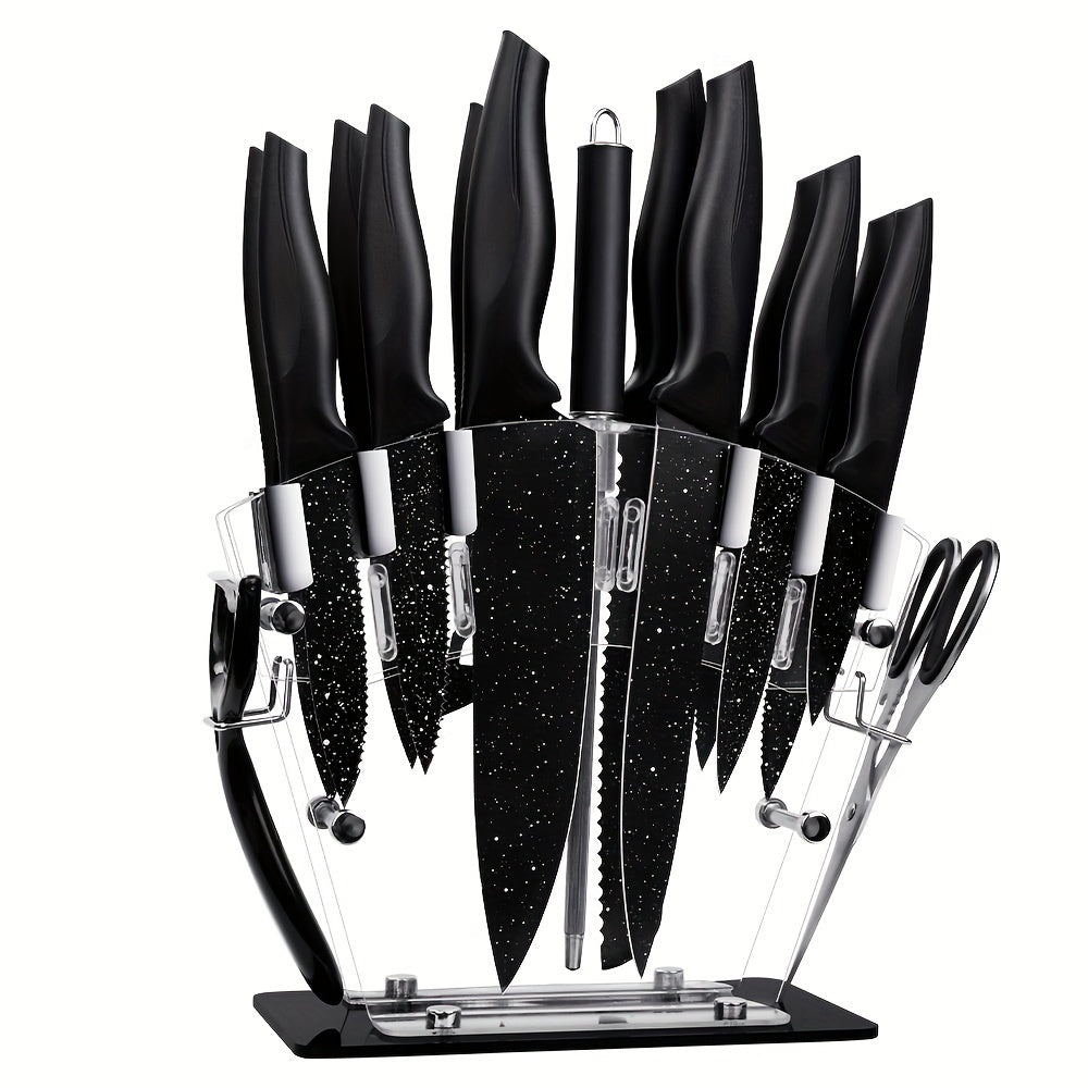 16pcs High Carbon Stainless Steel Sharp Includes Serrated Steak Knife Set, Chef'S Knife Set With Blocks, Bread Knife, Scissors, Sharpening Rod, -in-one, A Perfect Gift For Friends!