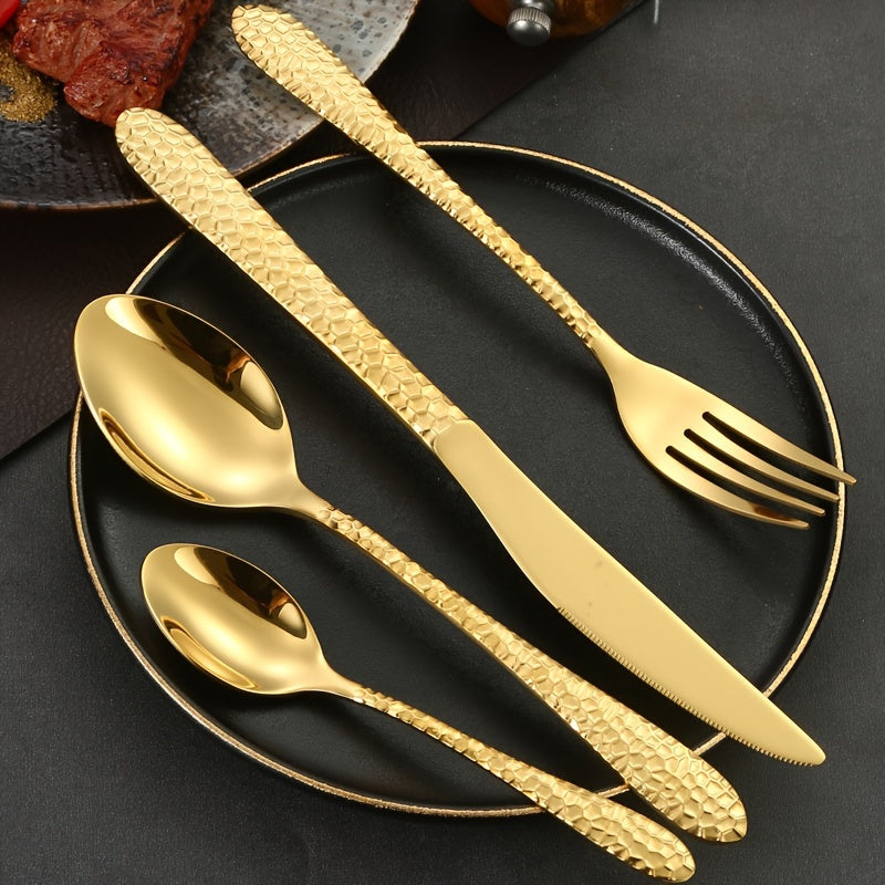 Stainless Steel Cutlery Set With Knives, Forks, Spoons, And Teaspoons For Four People. Suitable For Various Occasions Such As Restaurant Gatherings, Family Dinners, Outdoor Cafes, Etc. Ideal For Coffee, Milk Tea. Easy To Clean And Durable.