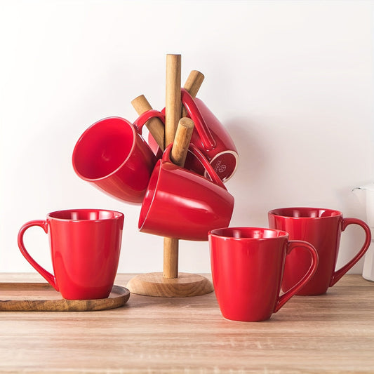 6pcs, Coffee Mug Set, 12 Ounce, Ceramic Mug For Men, Women, Unique Glazed Mugs With Handle For Tea, Coffee, Cocoa, Milk, Cereal - Red